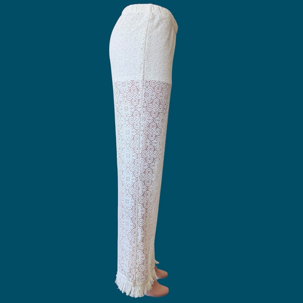 Crochet Lace Wide-Leg Pants‎ MED Fringe Hem Boho Festival Woodstock Palazzo NWT - Picture 4 of 12